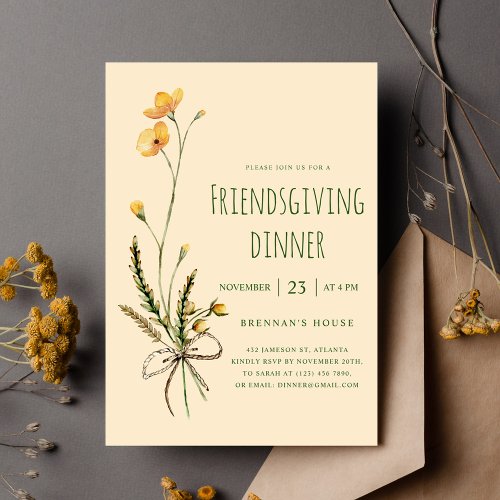 Thanksgiving Modern Floral Friendsgiving Dinner Invitation