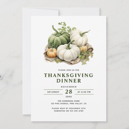 Thanksgiving Modern Rustic Watercolor Pumpkins Invitation