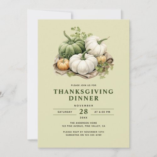 Thanksgiving Modern Rustic Watercolor Pumpkins Invitation