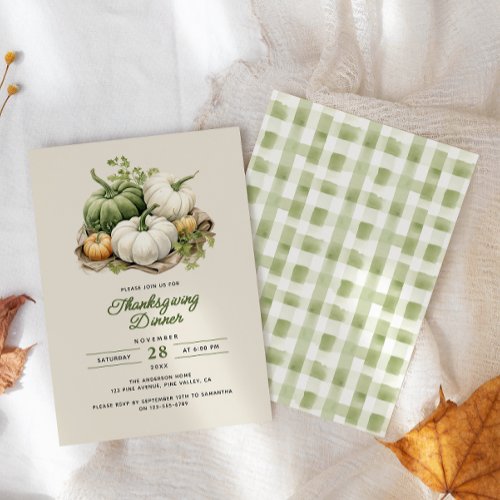 Thanksgiving Modern Rustic Watercolor Pumpkins Invitation