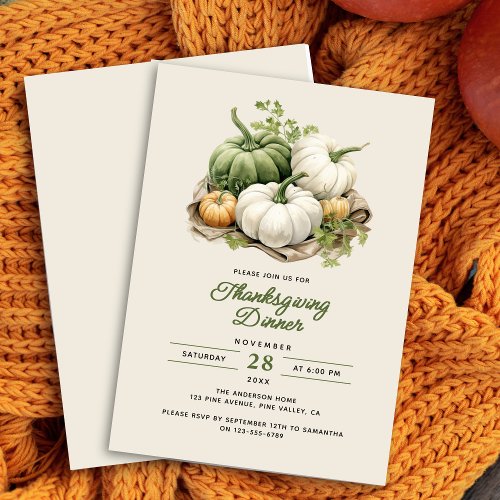 Thanksgiving Modern Rustic Watercolor Pumpkins Invitation