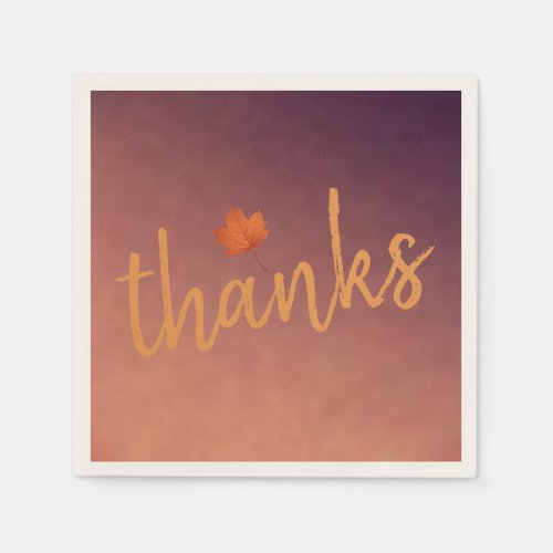 Thanksgiving  Modern Script  Orange Autumn Leaf Napkins