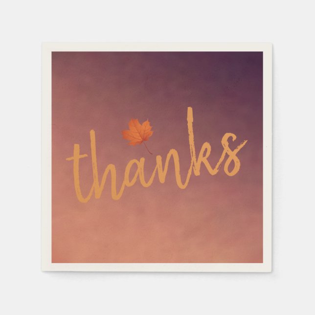 Thanksgiving  Modern Script  Orange Autumn Leaf Napkins (Front)