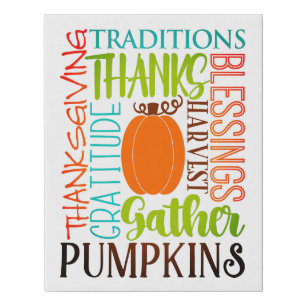 Thanksgiving Modern Word Art Typography Faux Canvas Print
