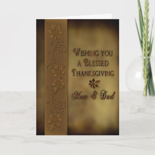 Thanksgiving - Mom and Dad = Brown Leaves Holiday Card (Front)