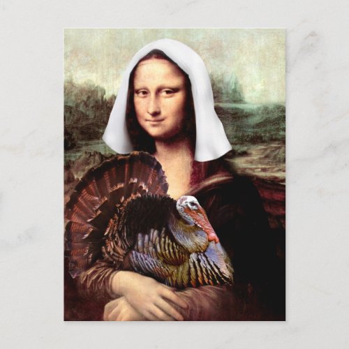 Thanksgiving Mona Lisa Pilgrim Holiday Postcard