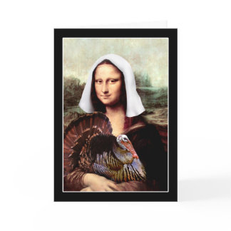 Thanksgiving Mona Lisa Pilgrim with Turkey Holiday Card