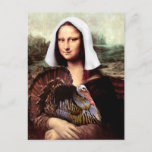 Thanksgiving Mona Lisa Pilgrim with Turkey Holiday Postcard