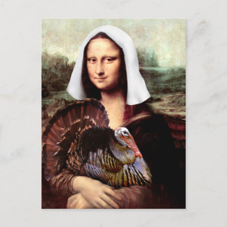 Thanksgiving Mona Lisa Pilgrim with Turkey Holiday Postcard