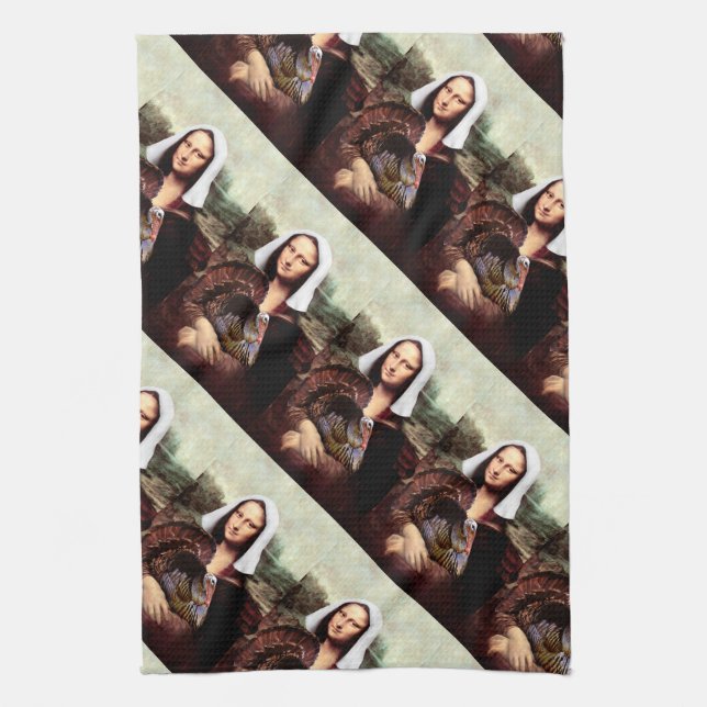 Thanksgiving Mona Lisa Pilgrim with Turkey Kitchen Towel (Vertical)