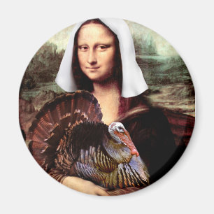 Thanksgiving Mona Lisa Pilgrim with Turkey Magnet
