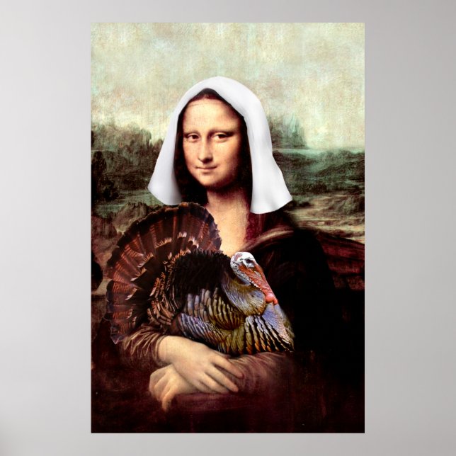 Thanksgiving Mona Lisa Pilgrim with Turkey Poster (Front)