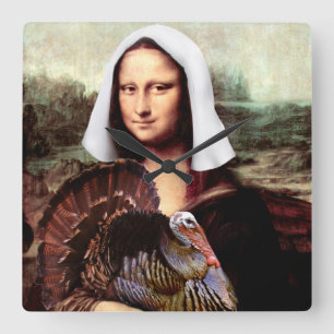 Thanksgiving Mona Lisa Pilgrim with Turkey Square Wall Clock