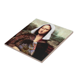 Thanksgiving Mona Lisa Pilgrim with Turkey Tile