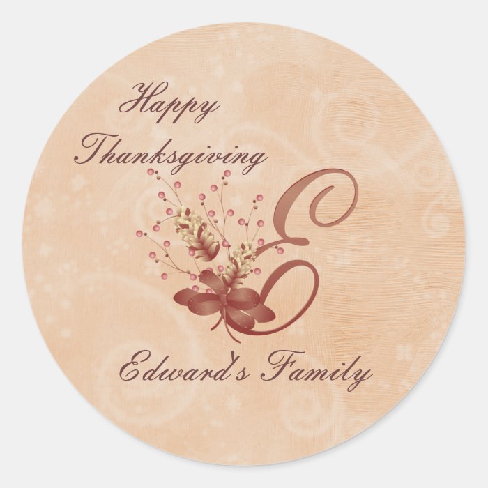 Thanksgiving Monogram Letter E Sticker