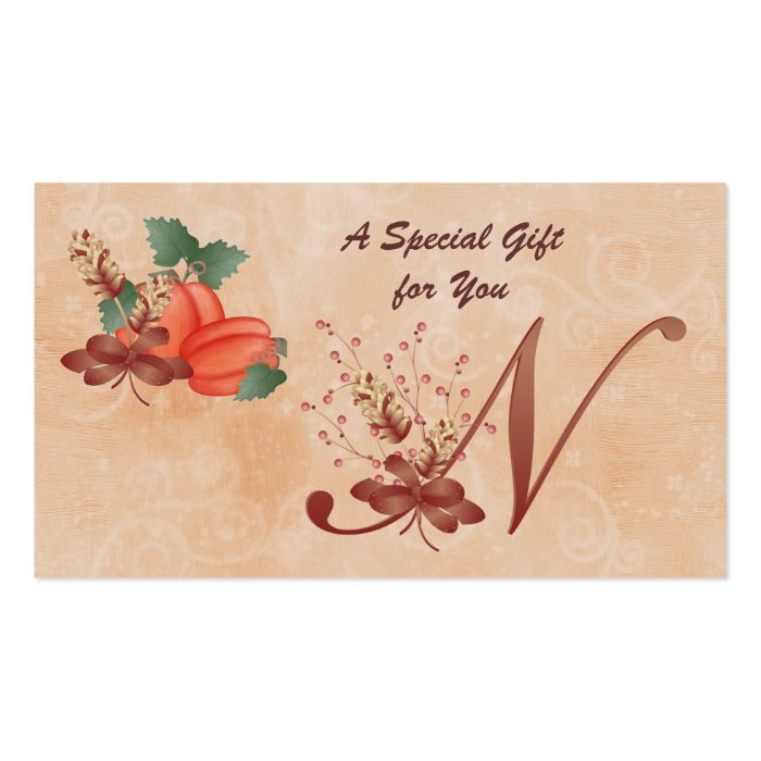 Thanksgiving Monogram Letter N Gift Card Business Card