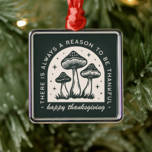 Thanksgiving mushroom forest green cottagecore metal ornament