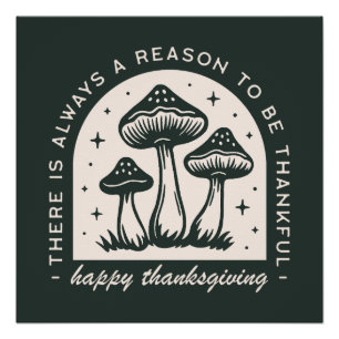 Thanksgiving mushroom forest green cottagecore poster