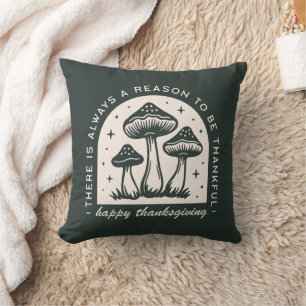 Thanksgiving mushroom forest green cottagecore throw pillow