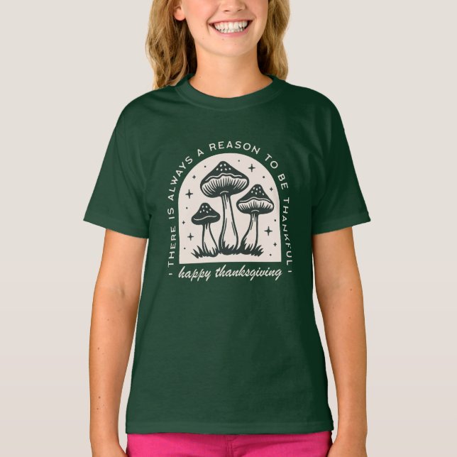 Thanksgiving mushroom magical forest dark green T-Shirt (Front)