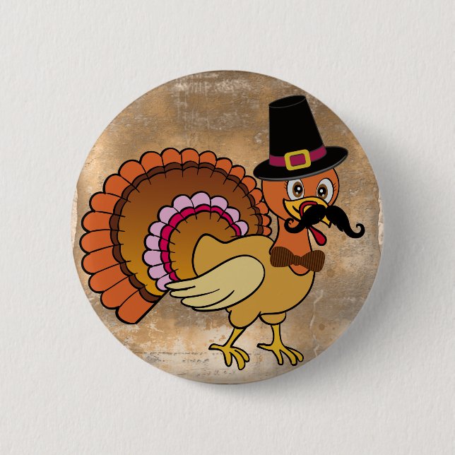 Thanksgiving Mustache Turkey Button (Front)