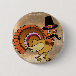 Thanksgiving Mustache Turkey Button