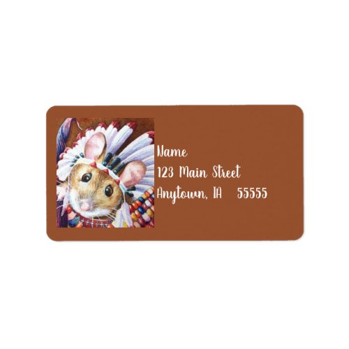 Thanksgiving Native American Mouse Watercolor Art Label