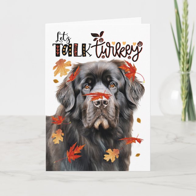 Thanksgiving Newfoundland Dog Let's Talk Turkey Holiday Card (Front)