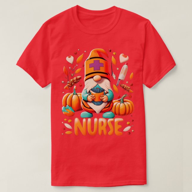 Thanksgiving Nurse Gnomes Fall Scrub Top Autumn RN (Design Front)