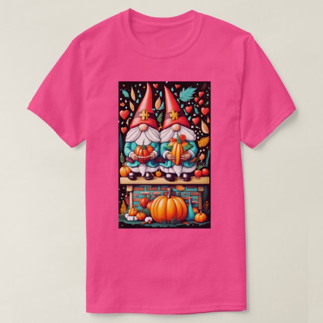 Thanksgiving Nurse Gnomes Fall Scrub Top Autumn RN (Design Front)