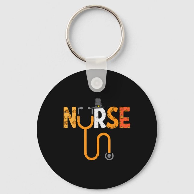 Thanksgiving Nurse Stethoscope Nursing Fall Scrub  Keychain (Front)