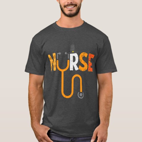 Thanksgiving Nurse Stethoscope Nursing Fall Scrub  T_Shirt