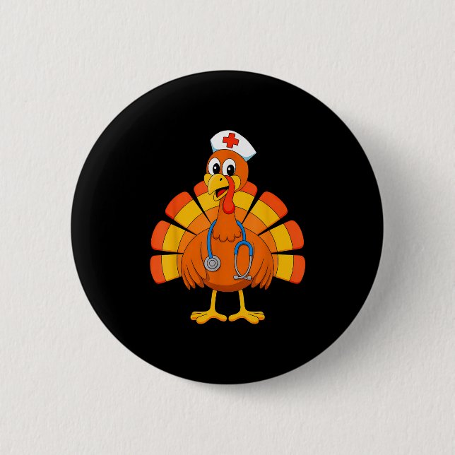 Thanksgiving Nurse Turkey Nurses Scrub Top Nursing Button (Front)