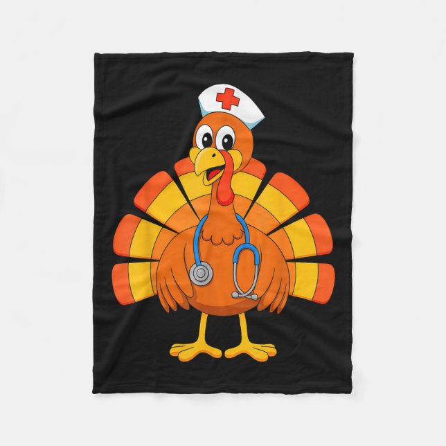 Thanksgiving Nurse Turkey Nurses Scrub Top Nursing Fleece Blanket (Front)