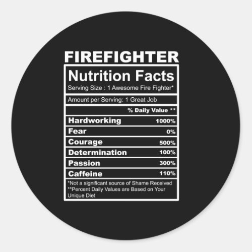Thanksgiving Nutrition Facts Firefighter Classic Round Sticker