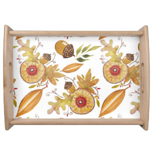 Thanksgiving Oak Fall Mood Watercolor Art Serving Tray