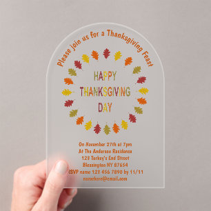 Thanksgiving Oak Leaves Custom Acrylic Invitations
