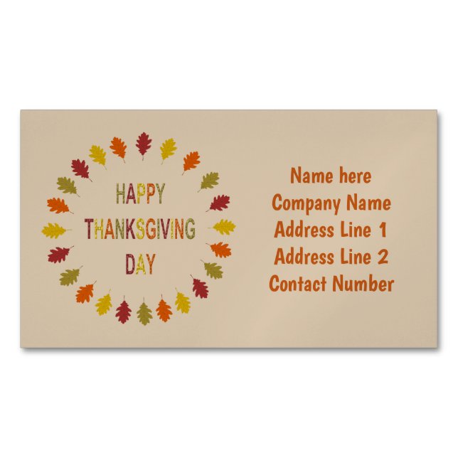 Thanksgiving Oak Leaves Custom Business Card Magnet (Front)