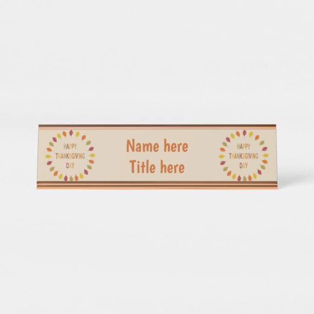 Thanksgiving Oak Leaves Custom Desk Name Plate (Front)