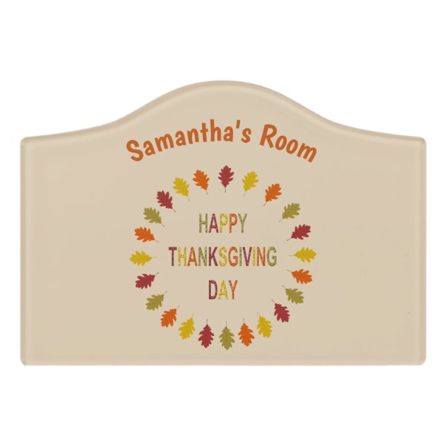 Thanksgiving Oak Leaves Custom Name Door Sign (Small Crest Front)