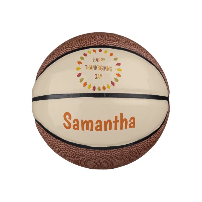 Thanksgiving Oak Leaves Custom Name Mini Basketball (Front)