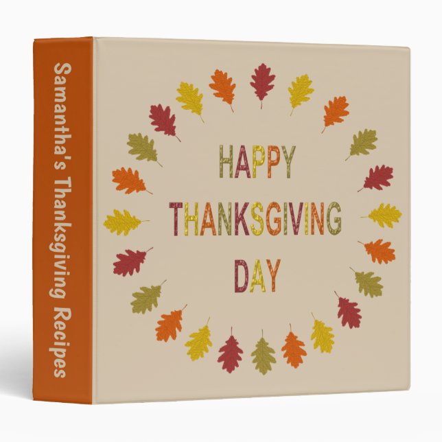 Thanksgiving Oak Leaves Custom Recipe 3 Ring Binder (Front/Spine)