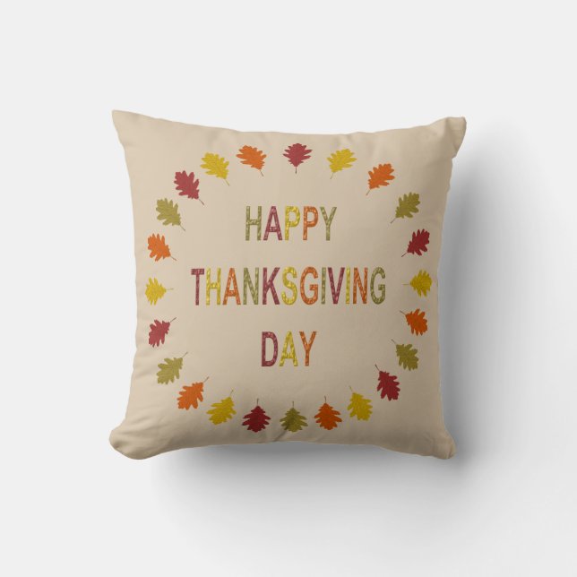 Thanksgiving Oak Leaves Double Sided Patterned Throw Pillow (Front)