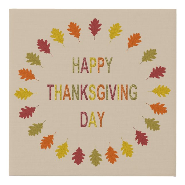 Thanksgiving Oak Leaves Faux Canvas Print (Front)