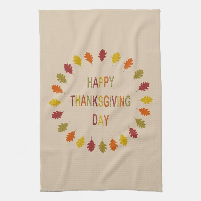 Thanksgiving Oak Leaves Kitchen Towel (Vertical)