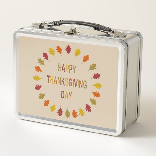 Thanksgiving Oak Leaves Metal Lunch Box (Front)