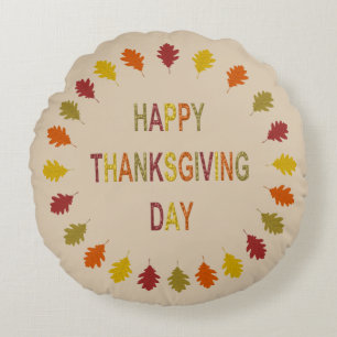 Thanksgiving Oak Leaves Round Pillow