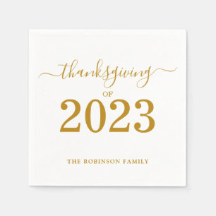 Thanksgiving of 2023 Gold Script Personalized Napkins