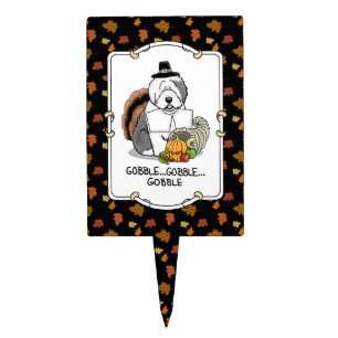 Thanksgiving Old English Sheepdog (Gray 1) Fun Cake Topper