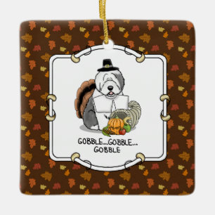 Thanksgiving Old English Sheepdog (Gray 1) Fun Ceramic Ornament